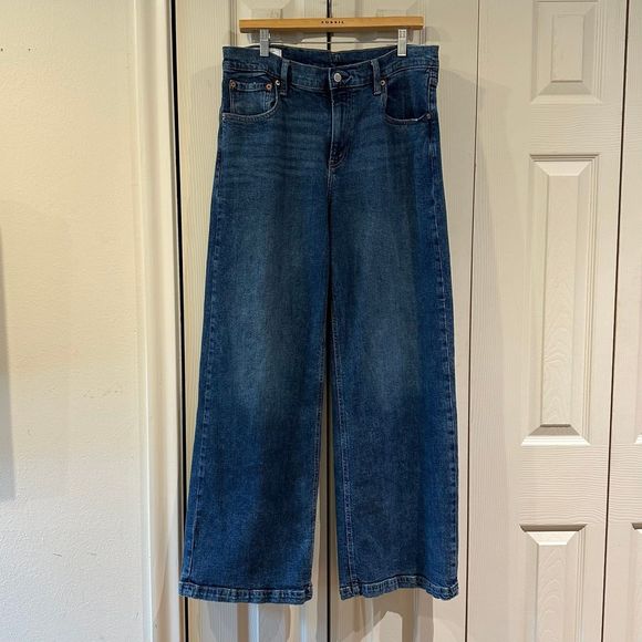 GAP High Rise Stride Jeans Dark Wash Stretch High Waisted Wide Leg 32 14 - Picture 2 of 12